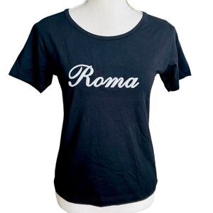 Black Fitted Silver Script Roma Made in Italy T-Shirt